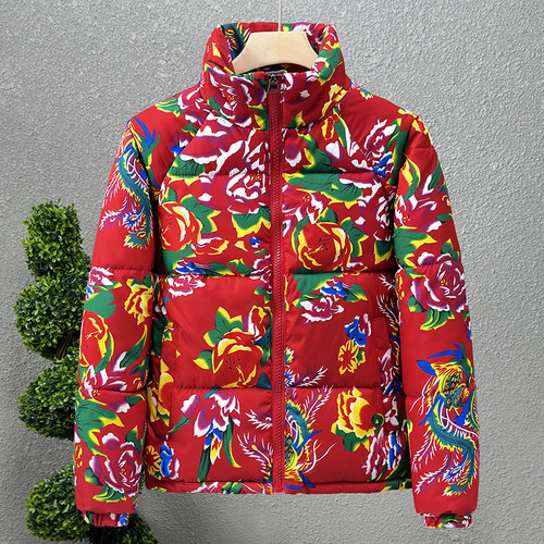 东北大花棉袄男冬季加厚潮牌复古红色棉服保暖过年喜庆棉衣面包服