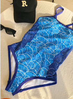 Vivistudio蓝色连体泳衣女性感露背显瘦辣妹设计感竞速训练游泳装