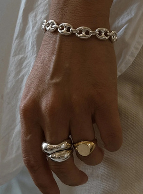 s925纯银手链猪鼻子咖啡豆欧美风小众设计感高级轻奢气质百搭叠戴