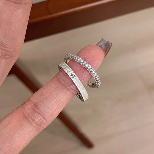 s925纯银色中古拉丝星芒素圈戒指女小众设计轻奢感食指戒指环