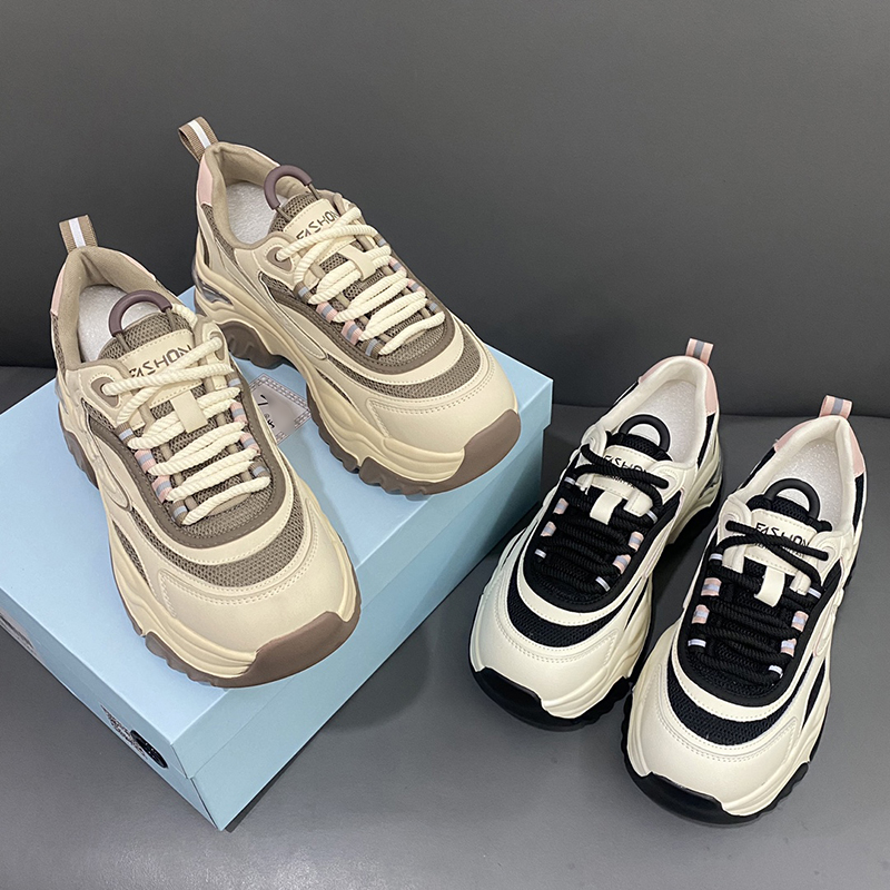 断码清仓捡漏~春夏增高厚底老爹鞋女百搭真皮透气网面运动休闲鞋