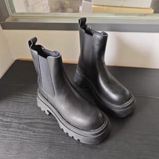 冬季 厚底马丁靴牛皮加绒切尔西短靴女烟筒靴软底 清仓捡漏 断码