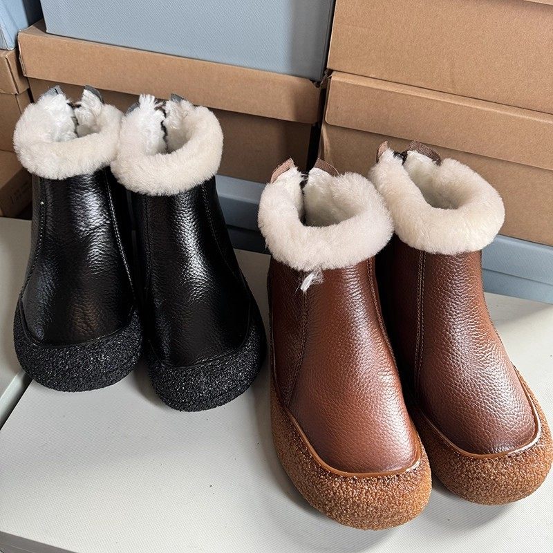 断码清仓捡漏~冬季真皮妈妈鞋复古靴子加绒保暖短靴雪地靴棉靴,女鞋,时尚雪地靴,淘宝优惠券,粉丝福利购,淘宝优惠卷