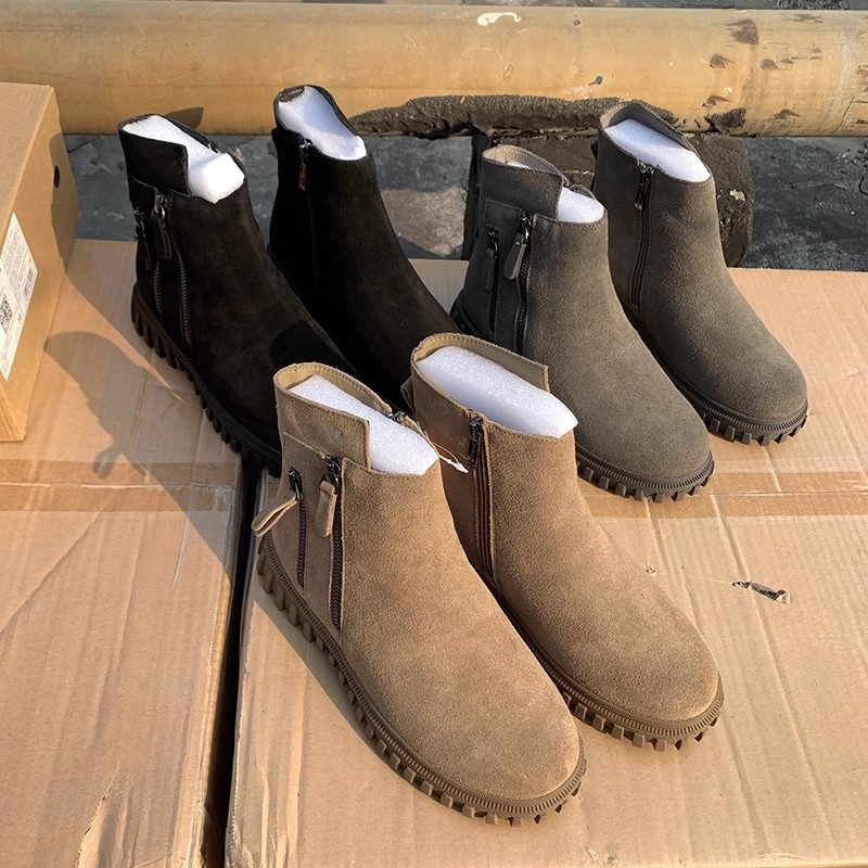 断码清仓捡漏~真皮短靴女加厚羊毛保暖棉靴平底马丁靴短筒靴