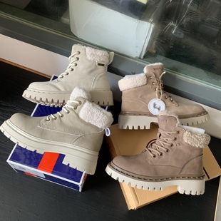 俄罗斯单 巨保暖羊毛内胆女加绒防水厚底东北系带马丁靴 2025冬季