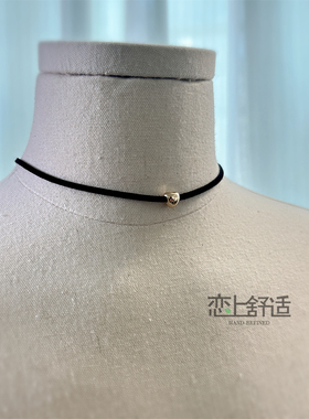 转珠黑色酒红麂皮绒choker项圈