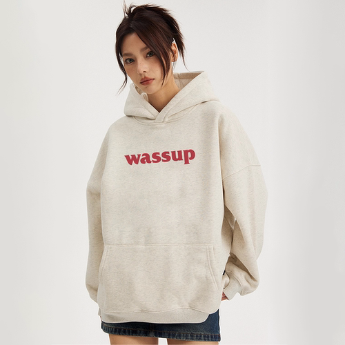WASSUP国潮卫衣女2024新款连帽美式重磅纯棉宽松秋冬加绒复古潮牌