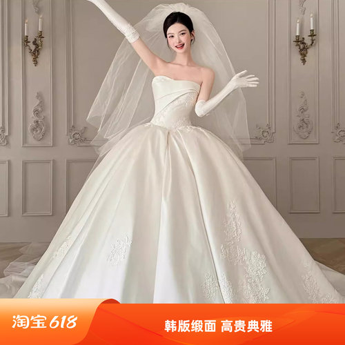 租赁韩版抹胸缎面迎宾主婚纱出租