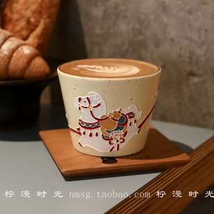 新年礼物国风敦煌景德镇紫砂泥马年陶瓷猪口杯咖啡拉花杯主人杯