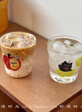 苹果猫咪高硼硅玻璃杯360ml