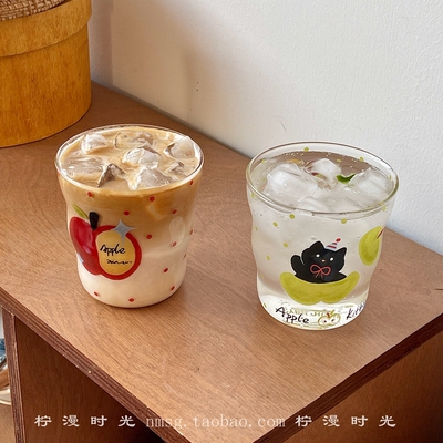 苹果猫咪高硼硅玻璃杯360ml