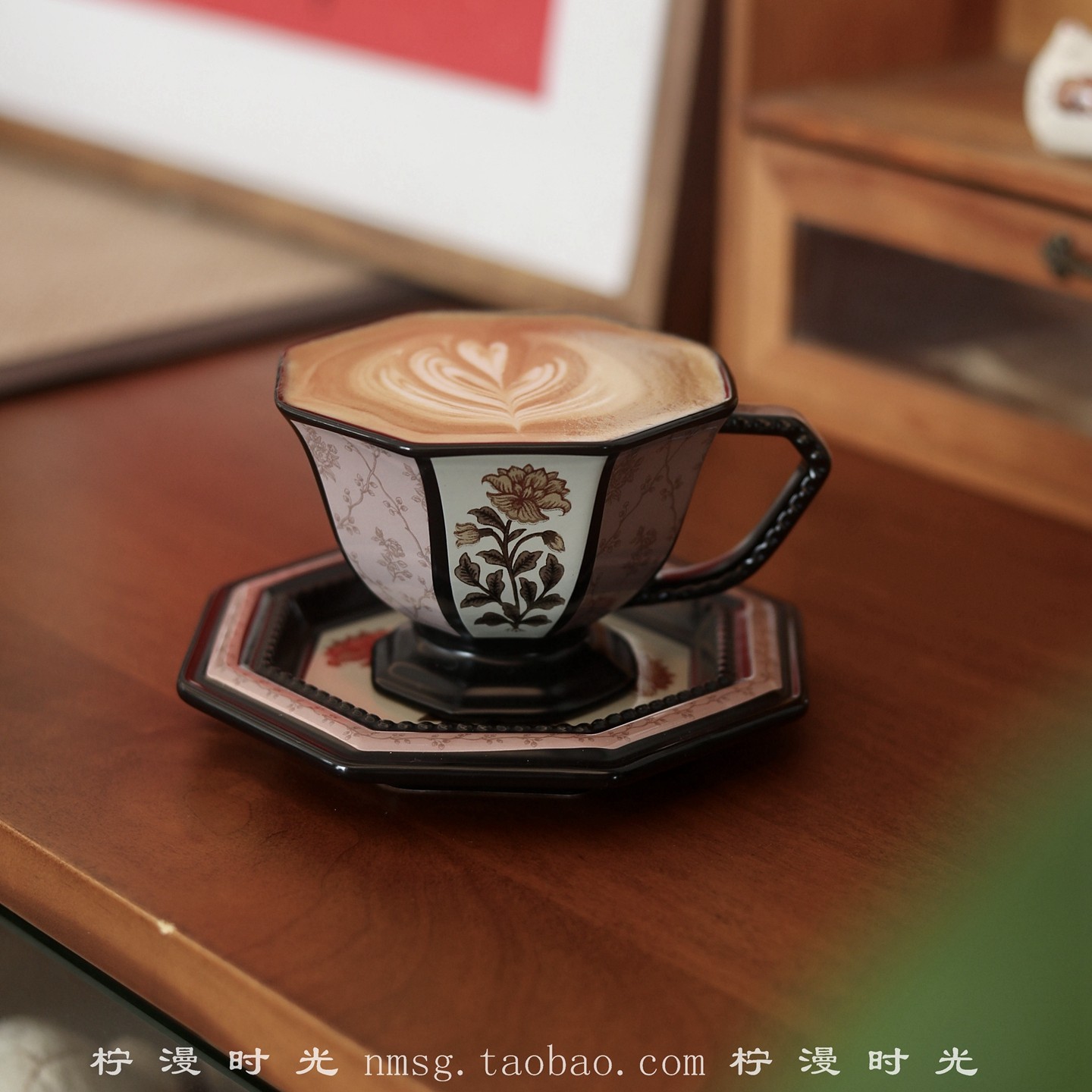 中古设计师款法式复古牡丹八角陶瓷咖啡杯碟精致小众下午茶杯礼物,餐饮具,咖啡杯,淘宝优惠券,粉丝福利购,淘宝优惠卷