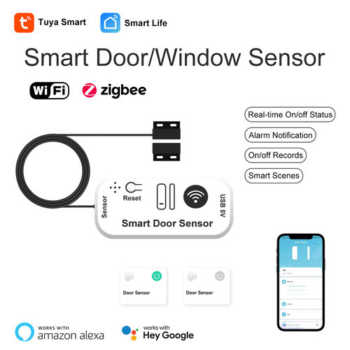 涂鸦智能APP门磁5米线翻板门车库门庭院门门磁传感器alexa google