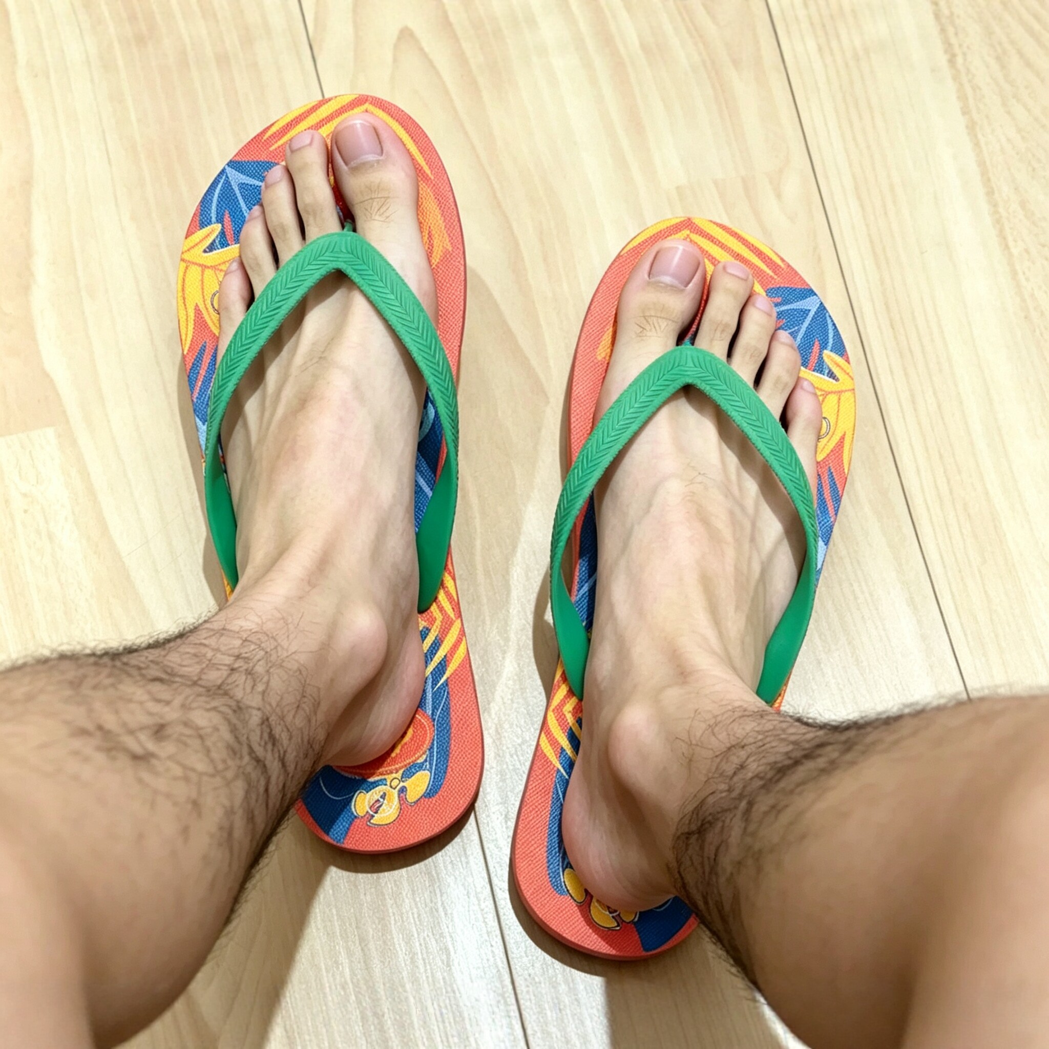 优男阁|超大码男士人字拖 炫彩印花外贸居家户外沙滩休闲夹脚拖鞋