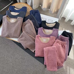 111465E秋冬男女款圆领加绒加厚保暖内衣秋衣秋裤打底套装识体店