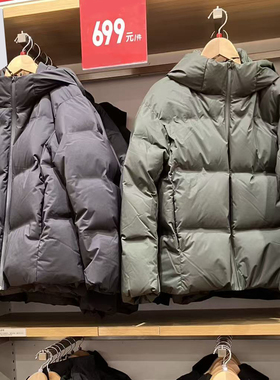 121124F识体店原木巨699灰色连帽防泼水加厚保暖压胶羽绒服外套女