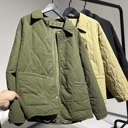 男女款翻领菱格绗缝保暖棉服外套