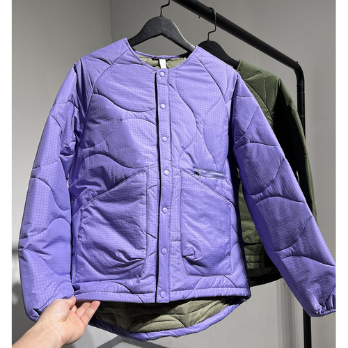 防泼水格子圆领宽松保暖棉服外套