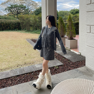 Beads Partysu 2025冬 官网直邮 串珠花朵羊毛连衣裙 韩国进口