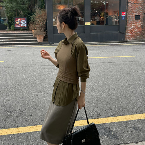 PARTYSU 韩国进口 官网直邮Delia 背心衬衫套装Krish松紧腰半身裙