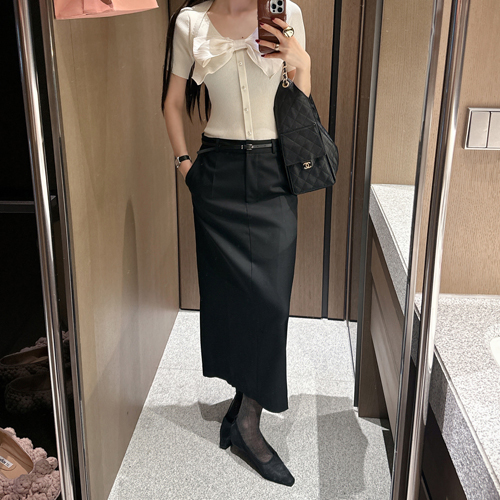 Partysu 韩国进口 官网直邮 2025秋  Kanna 精致的落线缝制裙子