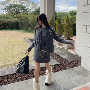 韩国进口 串珠花羊毛开衫 官网直邮 Beads 2025冬 partysu