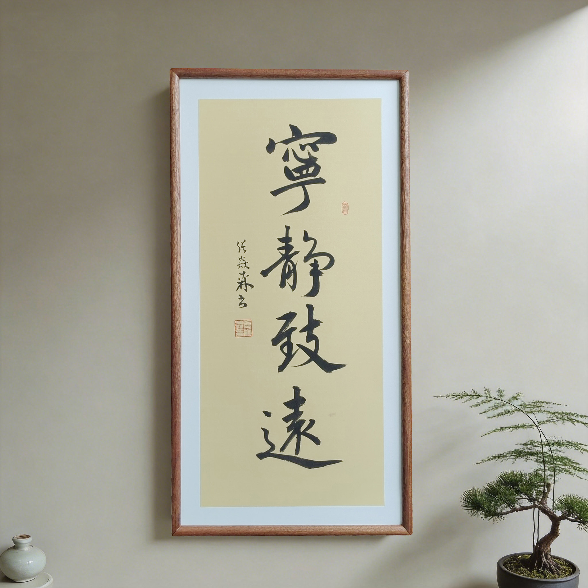 宁静致远手写书法作品真迹已装框禅意书画公司办公室客厅茶室挂画