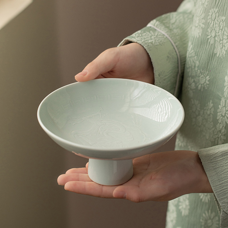 茶点盘陶瓷素雅点心盘围炉食材盘小碟子糕点龙盘干果摆盘高脚大号