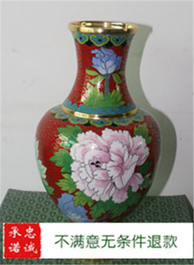 出口工艺礼品 景泰蓝花瓶（珐琅）牡丹喜鹊6寸周其磊实地红