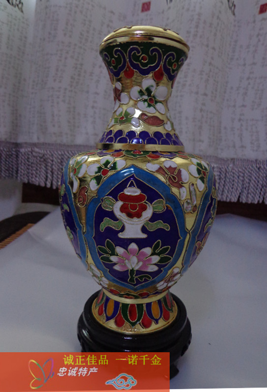 出口工艺礼品 北京景泰蓝花瓶(珐琅)吉祥八宝宝瓶8寸花丝全球邮