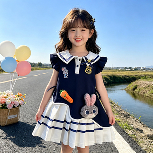 女童兔子警官背心裙夏装宝宝学院风连衣裙女孩朱迪兔警官polo裙子