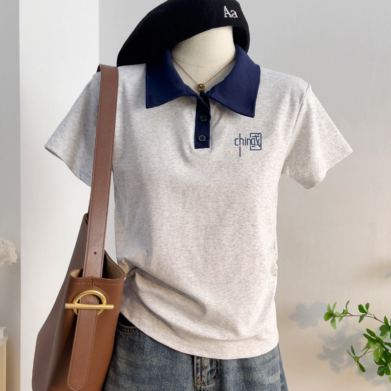 白色polo衫女短袖修身小清新POLO衫