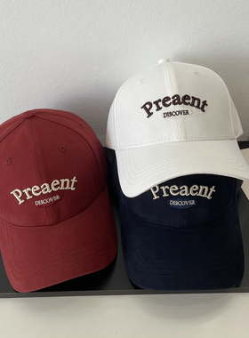 Prea-立体字母刺绣硬顶棒球帽子女春季新款时尚休闲潮流鸭舌帽男