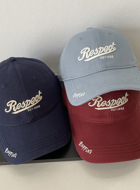 Respect字母刺绣棒球帽子女春季时尚潮流休闲百搭出游鸭舌帽男