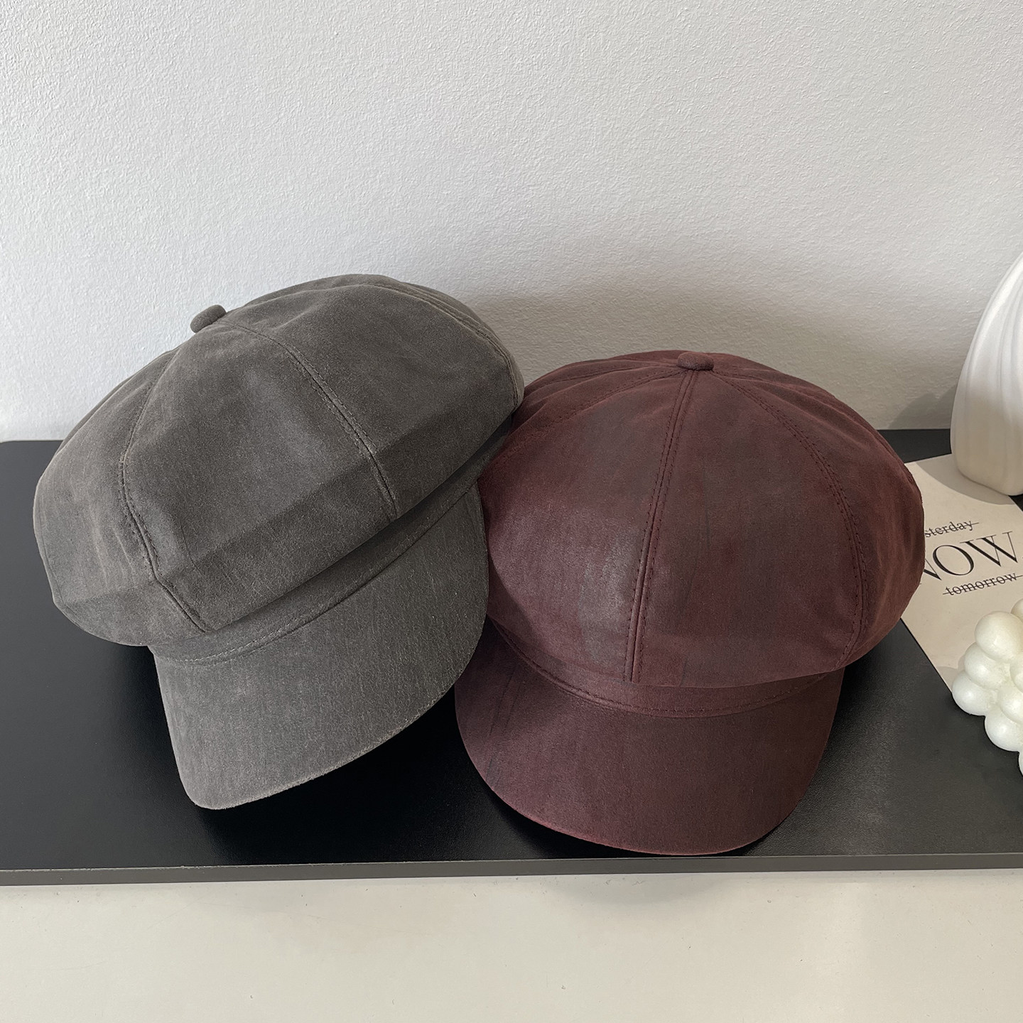 2025秋冬款水洗绒贝雷帽子女士时尚高级感优雅气质款八角帽