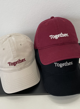 Together字母刺绣鸭舌帽子女韩版时尚休闲百搭软顶潮流棒球帽男