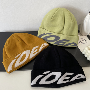IDEA个性潮流字母毛线帽男女同款秋冬休闲时尚百搭逛街保暖针织帽