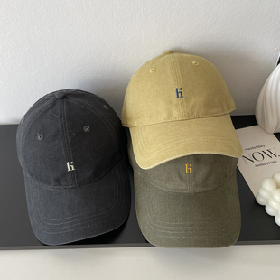 韩版字母h刺绣软顶棒球帽子女春季时尚休闲百搭简约薄款鸭舌帽男