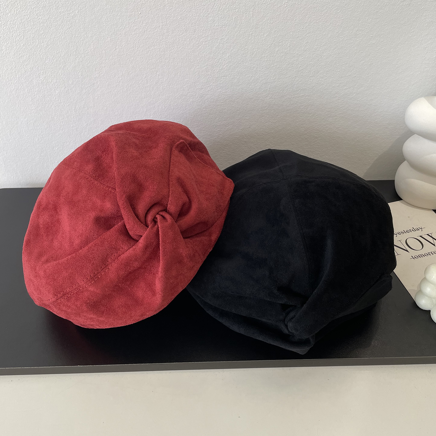 俏皮可爱秋冬款贝雷帽子女侧边褶皱设计时尚感百搭减龄优雅蓓蕾帽