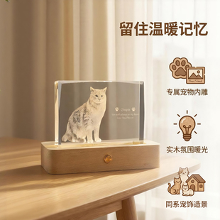定制宠物爪印文字纪念品创意礼物狗狗猫咪照片3D内雕水晶相框摆台