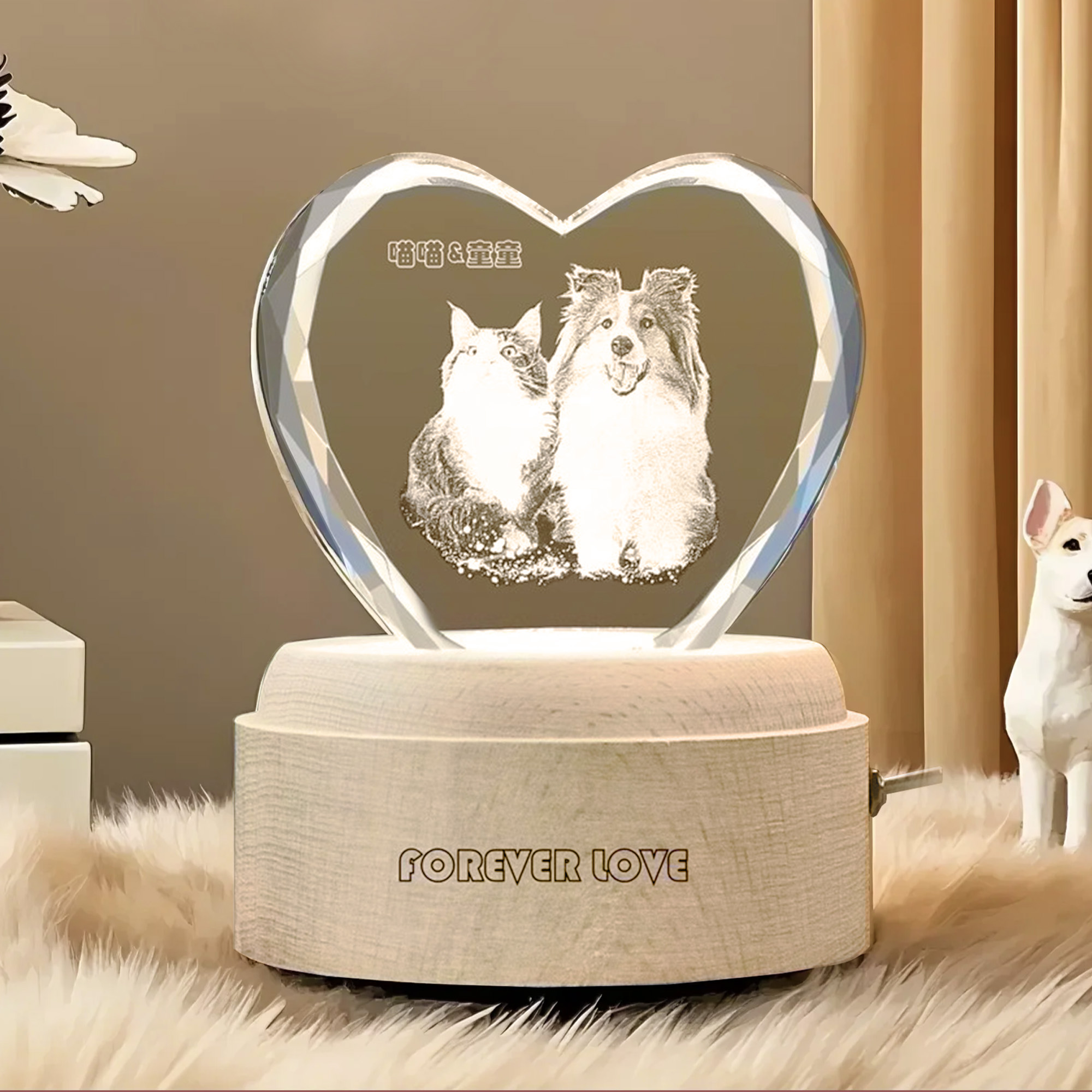 宠物纪念品定制品精致创意照片狗狗猫咪礼物水晶3D内雕发光送朋友