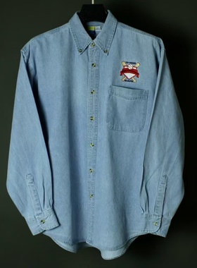 仰泳商店 Port&Company 美国棒球学院刺绣牛仔布衬衫vintage古着