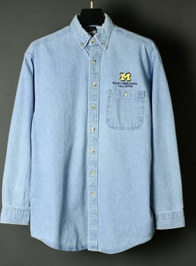 仰泳商店 Union Line USA蓝色刺绣复古牛仔布衬衫vintage古着