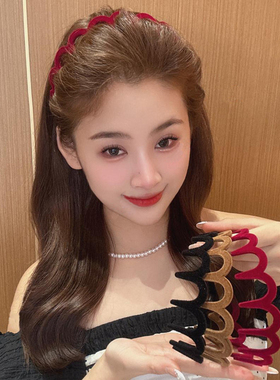黑色丝绒发捆头发发箍女2025带齿发窟碎发头箍高颅顶发卡
