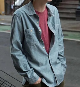 男款百搭蓝灰色柔软棉布牛仔衬衫