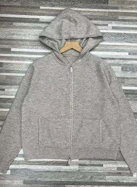 北欧LP女纯色减龄时尚连帽羊毛长袖拉链开衫毛衣飞行员夹克上衣