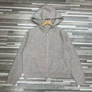 北欧LP女纯色减龄时尚连帽羊毛长袖拉链开衫毛衣飞行员夹克上衣