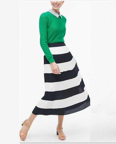 美单J家女春夏大条纹丝质锤感风琴压褶半身裙中裙百搭百褶裙