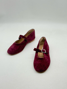 原单 春季新货 孤品36 酒红磨砂皮 圆头 玛丽珍 秀气平底单鞋女 S