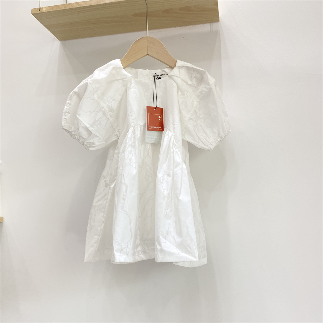 优家纯白色泡泡袖韩版女童宝宝小连衣裙